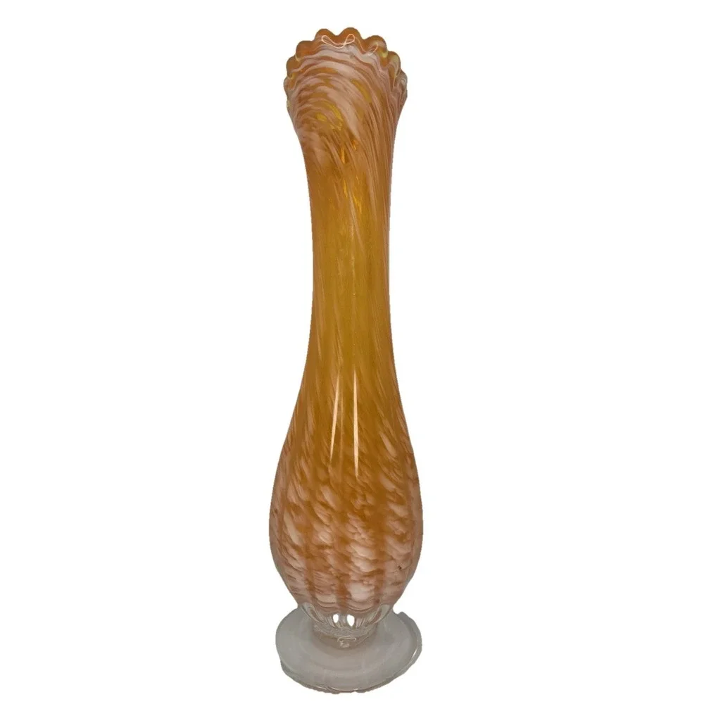 Vintage Swung Vase Orange Swirl Twisted Glass Vase Mid Century Modern MCM Style